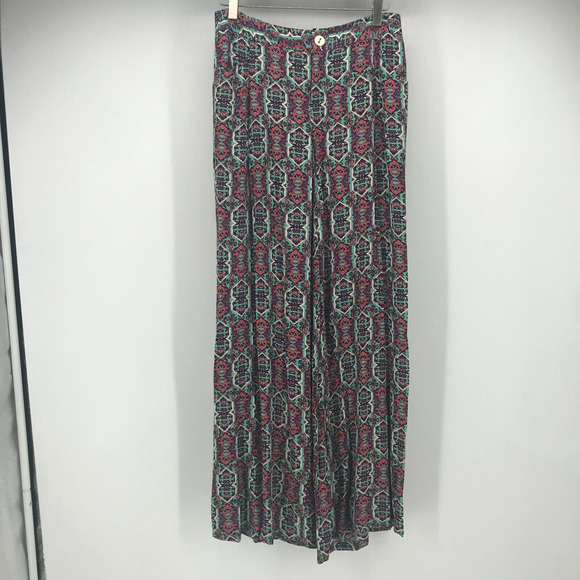 Anthropologie Elevenses Wide Leg Pant Womens 0 Blue Pink Flat Front Mid Rise - Picture 1 of 13